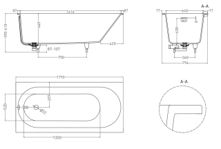 Ванна из искусственного камня Salini Ornella S-Sense 102312MRH 180x80см RAL снаружи